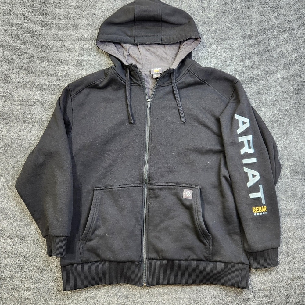 Ariat Rebar Hoodie Mens‎ 2XL Black Full Zip All-Weather Work Fleece Sweatshirt